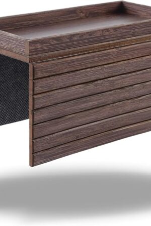 DETOR Couch Arm Tray, TV Tray with Capacious 12.4" x 5.4" Storage Box, Bamboo Grain Stained Brown Color, Enhanced Nonslip Felt Bottom, Sturdy Bamboo Slats Material | for Armrests 6" and Wider