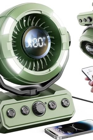20000mAh Camping Fan with Light, 80Hrs Max Cooling, 100 Speeds, Portable Fan Rechargeable with Hook, Remote, Timer, 180° Oscillation, Battery Powered for Outdoor Tent Beach Travel BBQ (Green)