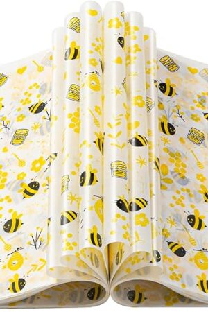 100 Pcs Wax Paper Sheets for Food, Bee Day Wax Paper Sandwich Wrap Deli Wraps, Waterproof Oil-proof Picnic Basket Liners with Bee Pattern for Kitchen
