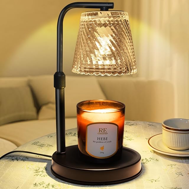 Candle Warmer Lamp with Timer Dimmable - Adjustable Electric Wax Melt Warmer Large Scented Jar Candles Lights, Birthday Gifts for Women, House Warming Gifts New Home Living Room Vintage Decor, Black