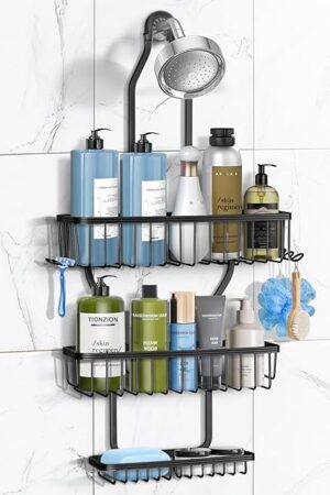 Aluminum Shower Caddy Hanging Shower Hanging Organizer Black