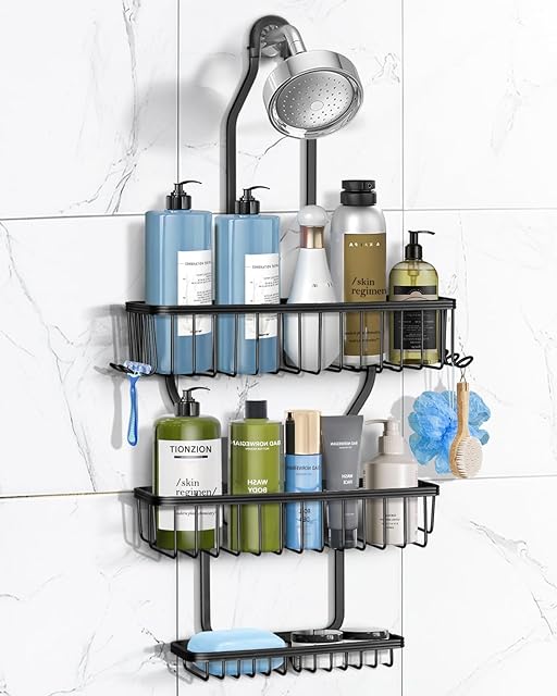 Aluminum Shower Caddy Hanging Shower Hanging Organizer Black