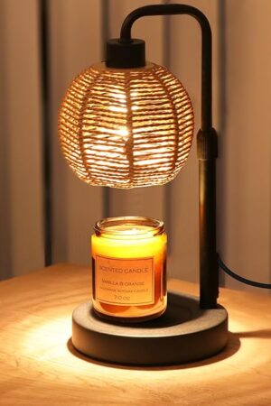 Candle Warmer Lamp with Timer Dimmable, Natural Weaving Boho Electric Candle Lamp, Wax Warmer Lamp for Mothers Day Gifts for Mom, House Warming Gifts New Home Decor