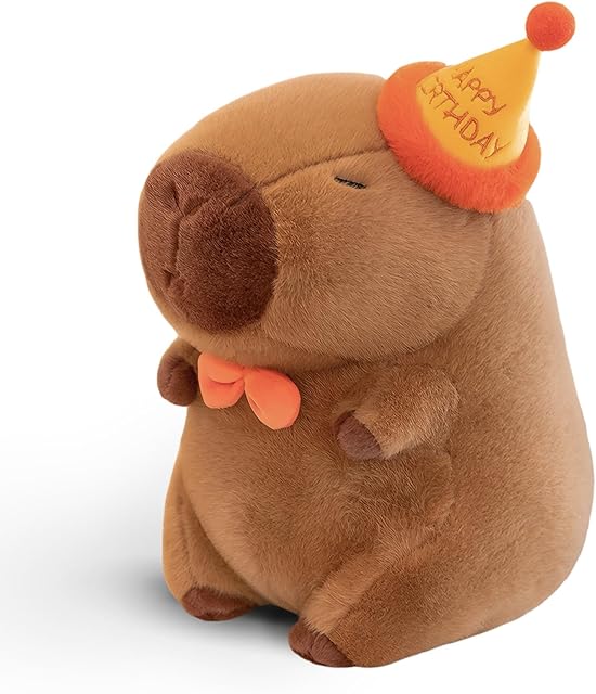 Cute Happy Birthday Capybara Plush Soft Capybara Birthday Stuffed Animal Kawaii Capibaras Peluches Stuffed Toys Gift for Kids 13 inch
