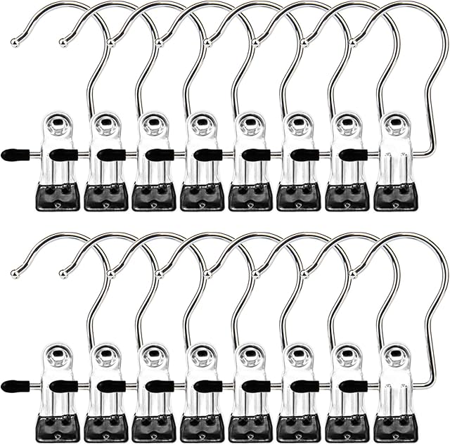 Boot Hangers Clips, 16 Pack Laundry Hooks Hanging Clips Clothes Pins Closet Hanger Organizer Clamps Socks Towel Clips Heavy Duty Clothespins Bulk Hanger Clips for Closet Travel Pants Socks Handbags