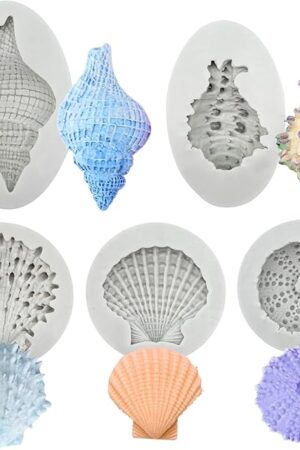 5 Pcs Seashell Silicone Mold Cake Fondant Silicone Mold Seashell Conch Baking Molds for DIY Cake Decoration Chocolate Candy Polymer Clay Crafting Projects