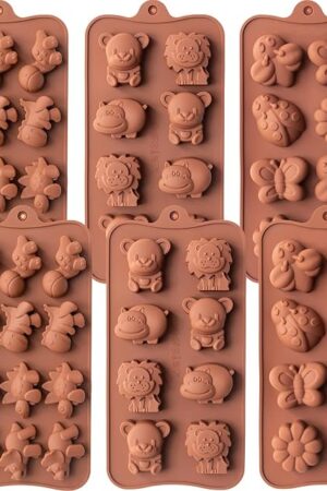 6 Pcs Silicone Chocolate Mold Set - Food-Grade Non-Stick Candy Molds Cookery Moulds for Chocolate, Candy, Jello, Soap & Crayon - Animal Shapes