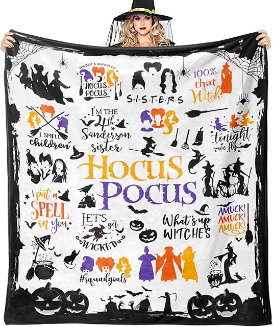 Halloween Witch Throw Blanket for Adults Kids 50"x60", Soft Flannel Fleece Halloween Blankets and Throws Decor Gifts for Women Kids Adults, White