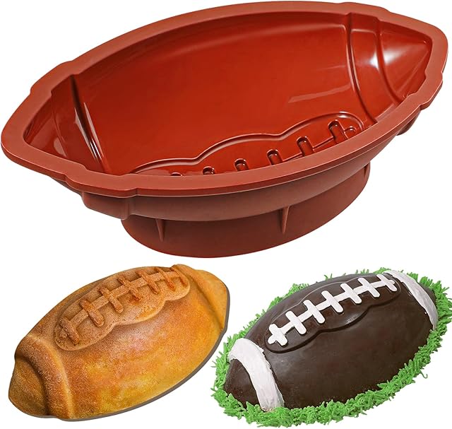 Webake Football Cake Pan 11 Inch Nonstick Football Shaped Silicone Mold for Baking, 3D Breakable Chocolate Mold, Sports-Themed Party