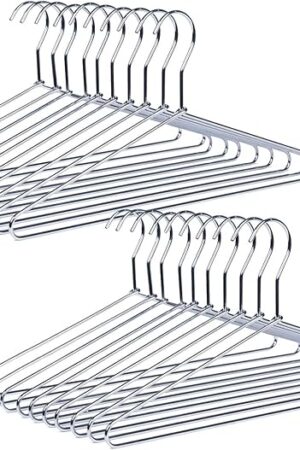 Amber Home 30 Pack Heavy Duty Metal Shirt Coat Hangers, Stainless Steel Clothes Hanger with Polished Chrome, 17 Inch Silver Metal Wire Hanger