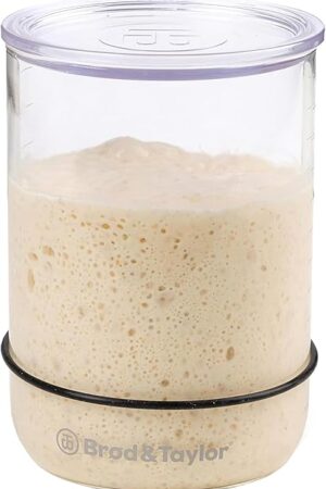 Brod & Taylor Sourdough Starter Jar With Measurement Markings, Black Silicone Level Marker & Loose-Fitting Lid That Prevents Pressure Buildup (Dishwasher Safe, BPA-Free)