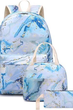 Bluboon Teen Girls School Backpack Kids Bookbag Set with Lunch Box Pencil Case Travel Laptop Backpack Casual Daypacks (Blue-white)
