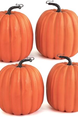 Artmag 6 Inch Large Artificial Pumpkins, 4PCS Big Orange Faux Foam Harvest Pumpkins for Fall Autumn Thanksgiving Seasonal Holiday Decor