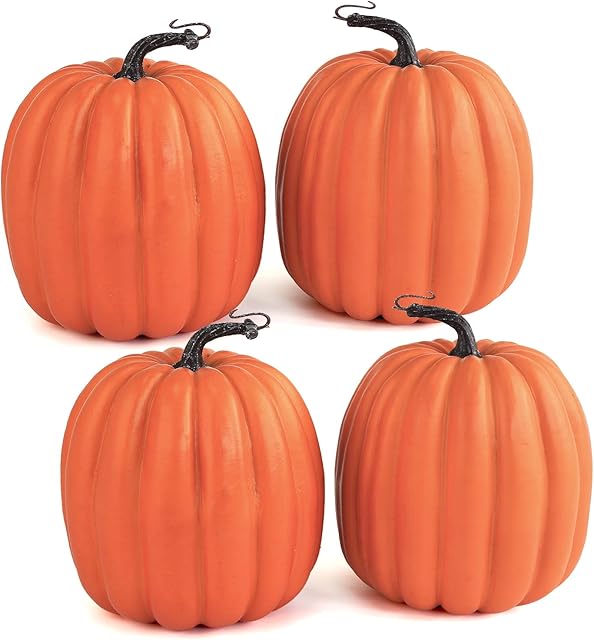Artmag 6 Inch Large Artificial Pumpkins, 4PCS Big Orange Faux Foam Harvest Pumpkins for Fall Autumn Thanksgiving Seasonal Holiday Decor
