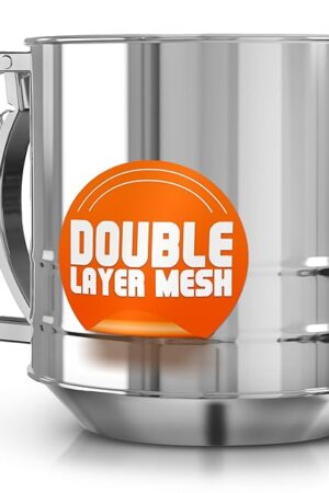 5 Cup Flour Sifter for Baking – Flour Sifter Stainless Steel (5.1" x 5.1") with Double Mesh – One-Hand Operation, Designed for Quick & Easy Sifting