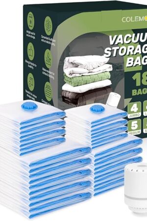 Colemoly Vacuum Storage Bags 18 Pack Space Saver Bag Vacuum Seal Bags for Clothing Travel Moving Blankets Pillows Storage and Organization (5 Jumbo/ 5 Large/ 4 Medium/ 4 Small)