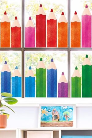 9 Sheets Pencils Window Clings, Classroom Decorations for First Day of School, Back to School Window Decals for Glass Windows Classroom Home Bulletin Board Blackboard (Pencils)