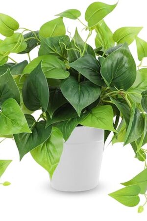 CEWOR Artificial Plants Fake Pothos with Plastic Pot Artificial Potted Plant for Home Office Bedroom Indoor Outdoor Decor 1 Pack