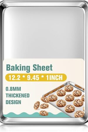 Commercial Quality Stainless Steel Baking Sheet, Bakeware Nonstick Quarter Sheet Pan, Warp Resistant Cookie Sheets for Baking, Baking Sheet Pan Oven Tray, Heavy Duty & Dishwasher Safe (9" x 13" x 1")