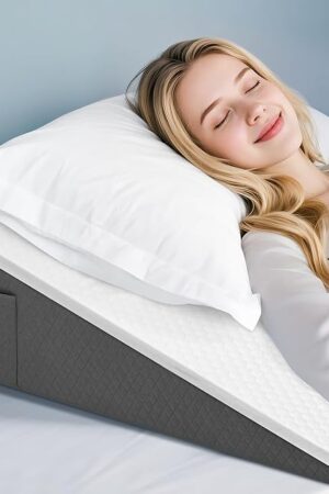 Wedge Pillow, 8 inch Bed Wedge Pillow for Sleeping & Resting, Cooling Memory Foam Incline Pillow for Adults Seniors, Back Support and Leg Elevation, Ideal for Couch, Bedroom & Living Room