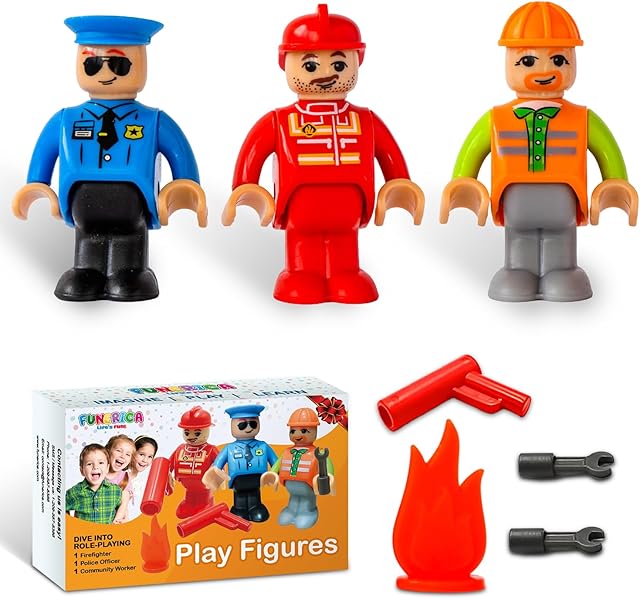 The FUNERICA Toy Figures & Playsets - Firefighter, Police Officer, Construction Worker, with Parts - Play People Figures for Toddlers & Kids - Little People Toy Figurines
