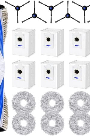 24 PCS Accessories Compatible with ECOVACS DEEBOT T30S Robot Vacuum Cleaner, Replacement Parts Kit with 1 Main Brush, 6 Dust Bags, 6 Mop Pads, 4 Hepa Filters, 6 Side Brushes, 1 Cleaning Brush