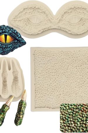 Dragon Fondant Molds (3 Pack), Silicone Dragon Eyes Dinosaur Claws Skin Candy Mold for Baking Dragon Themed Christmas Cake, Chocolate, Cupcake Decoration, Polymer Clay, Resin, Gypsum