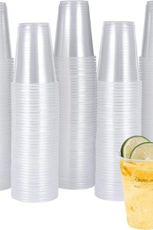 7oz Plastic Cups, 300 Pack, Disposable Clear Party Tumblers | for Home & Events | Suitable for Samples | Small Transparent Cups | for School & Office | Commercial Use