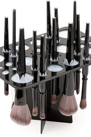 Acrylic Makeup Brushes Drying Rack, Brushes Dryer, Collapsible Holder Stand Tree Tray Support Display for Makeup Artist Nail Brushes Paintbrushes Makeup Lovers, 28 Slot, Black, Unisex