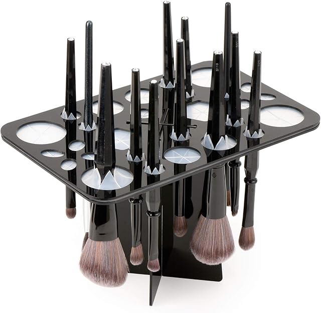 Acrylic Makeup Brushes Drying Rack, Brushes Dryer, Collapsible Holder Stand Tree Tray Support Display for Makeup Artist Nail Brushes Paintbrushes Makeup Lovers, 28 Slot, Black, Unisex