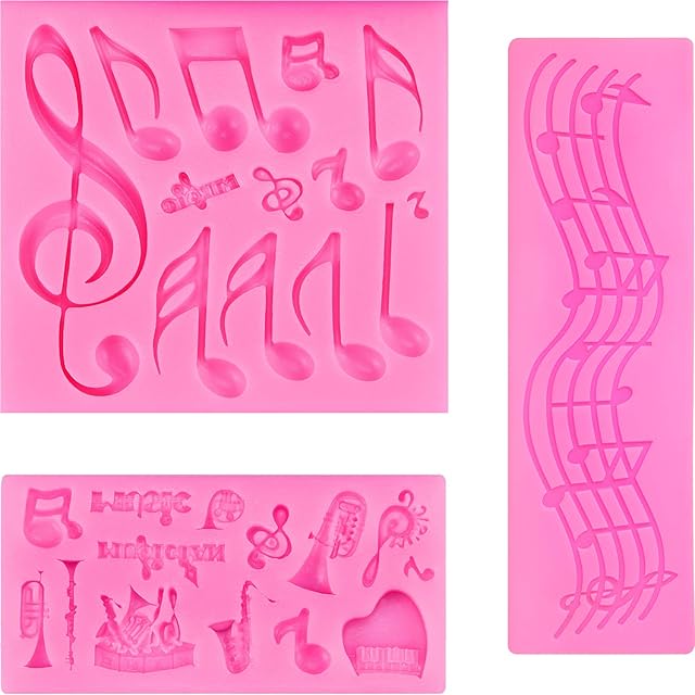 3 Pieces Music Note Fondant Mold Music Note Lace Mat Silicone Musical Candy Mold for Cake Decoration
