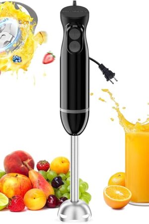 Bonsenkitchen Hand Blender, Immersion Blender with 2 Mixing Speed, Electric Handheld Mixer Portable Stick Mixer with Stainless Steel Blades for Soup, Smoothie, Puree, Baby Food