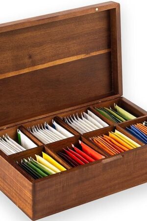 Acacia Wooden Tea Bag Organizers, Tea packet Storage Boxes, Tea Caddy for Tea Bags Chest, Teabag Holder Containers, Teabox Station Display, Organizador De Tes Caja Para Te, 8 Compartments