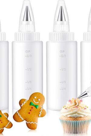 4 Pcs Plastic Squeeze Bottles for Cookie Icing Bottle Decorating Supplies Squeezing Applicator Writer for Food Coloring Frosting Pancake Arts(4 oz)