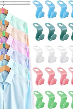 100 PCS Hanger Connector Hooks, Space Saving Hooks and Clips for Plastic Hangers (5 Color)