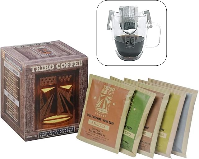 Tribo Coffee Single-Serve Portable Pour Over Drip Coffee - Variety - 10 Servings (Light, Medium & Med-Dark Roasts)
