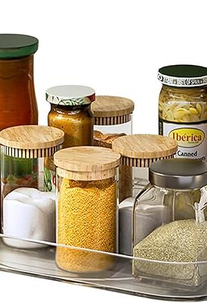 Voova Lazy Susan Turntable Organizer for Refrigerator, 360° Rotating Fridge Organizers and Storage,Rectangle Condiment Organizer Rack for Fridge,Cabinet, Kitchen, Pantry, Countertop, Clear (1 Pack)