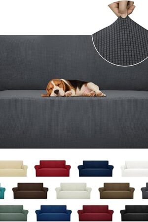 ZNSAYOTX Super Stretch Couch Cover (72"-92") Universal Sofa Covers with Elastic Bottom, Dog Cat Pets Friendly Washable Furniture Protector Fitted Sofa Slipcovers Stay in Place (Dark Grey, Sofa)