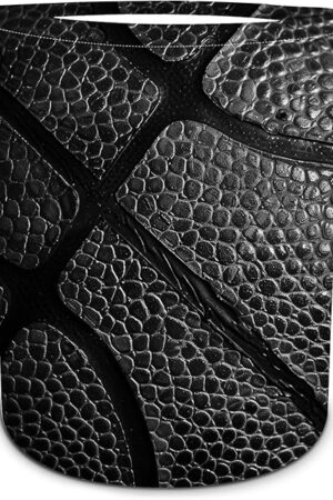 Basketball Texture Black Laundry Basket, Basketball Stripes Laundry Hamper Foldable Waterproof Tote Bag Dirty Clothes Storage Bucket Toy Organizer for Bathroom/Laundry/Bedroom 15.7"x19.6"