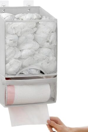 Bag Saver - Extra Large 2 in 1 Plastic Bag Holder Storage, Durable Mesh Grocery Hanging Trash Dispenser Roll Organizer for Home Kitchen/Bathroom/Laundry, Multi-purpose for Daily, Wall Mount