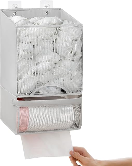 Bag Saver - Extra Large 2 in 1 Plastic Bag Holder Storage, Durable Mesh Grocery Hanging Trash Dispenser Roll Organizer for Home Kitchen/Bathroom/Laundry, Multi-purpose for Daily, Wall Mount