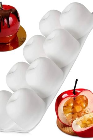 8 Cavity Apple Silicone Mold - 11.22 x 6.69 x 2.3 Inches Apple Mold for Baking, Good for Pastry, Jelly, Ice Cream, Soap, and Candles, Non-Stick and Easy to Clean, Oven and Microwave Safe