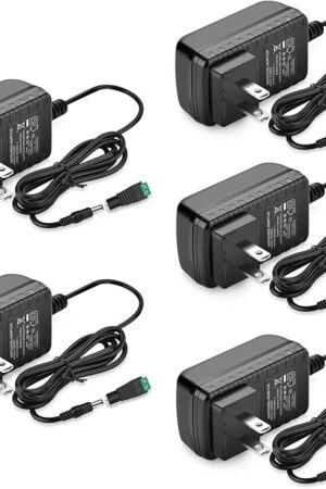 12V LED Strip Power Supply, 2A 24W Power Adapter, 12V Power Supply for LED Strip Lights Security Camera DVD Player, AC 100-240V to DC 12V Transformer, US Plug (5 Pack)