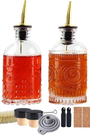 Coffee Syrup Dispenser Bottles Set 2 Pack 7 OZ Simple Small Syrup Bottles Set with Metal Pour Spout Ideal for Coffee Syrups, Condiments, Coffee bar, SC056 (2 pack)