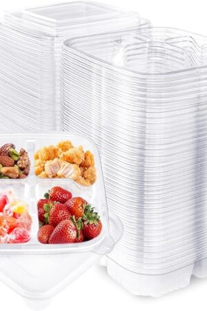 50Pcs Bento Snack Containers,4 Compartment Food Storage Container with Lids,Meal Prep Lunch Containers for Kids,Adults,School,Work,Office,Travel,Take-Out