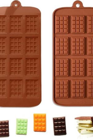2 Pieces Silicone Break Apart Chocolate Moulds,Silicone Square Mold,Non-Stick Candy Chocolate Bar Mold,Reusable Candy Protein Silicone Chocolate Mold
