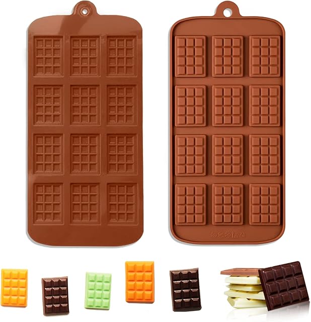 2 Pieces Silicone Break Apart Chocolate Moulds,Silicone Square Mold,Non-Stick Candy Chocolate Bar Mold,Reusable Candy Protein Silicone Chocolate Mold