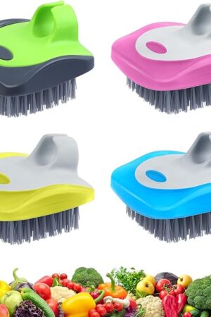 Aodaer 4 Pieces Vegetable Brush Potato Scrubber Brush Silicone Hard and Soft Side Fruit Cleaning Tools for Delicate or Tough-Skinned Vegetables