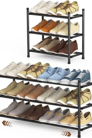 3 Tier Stackable Metal Standing Expandable Shoe Rack Small Black