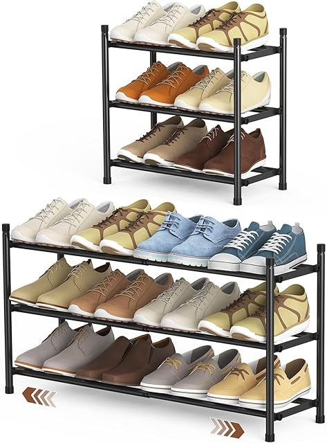 3 Tier Stackable Metal Standing Expandable Shoe Rack Small Black